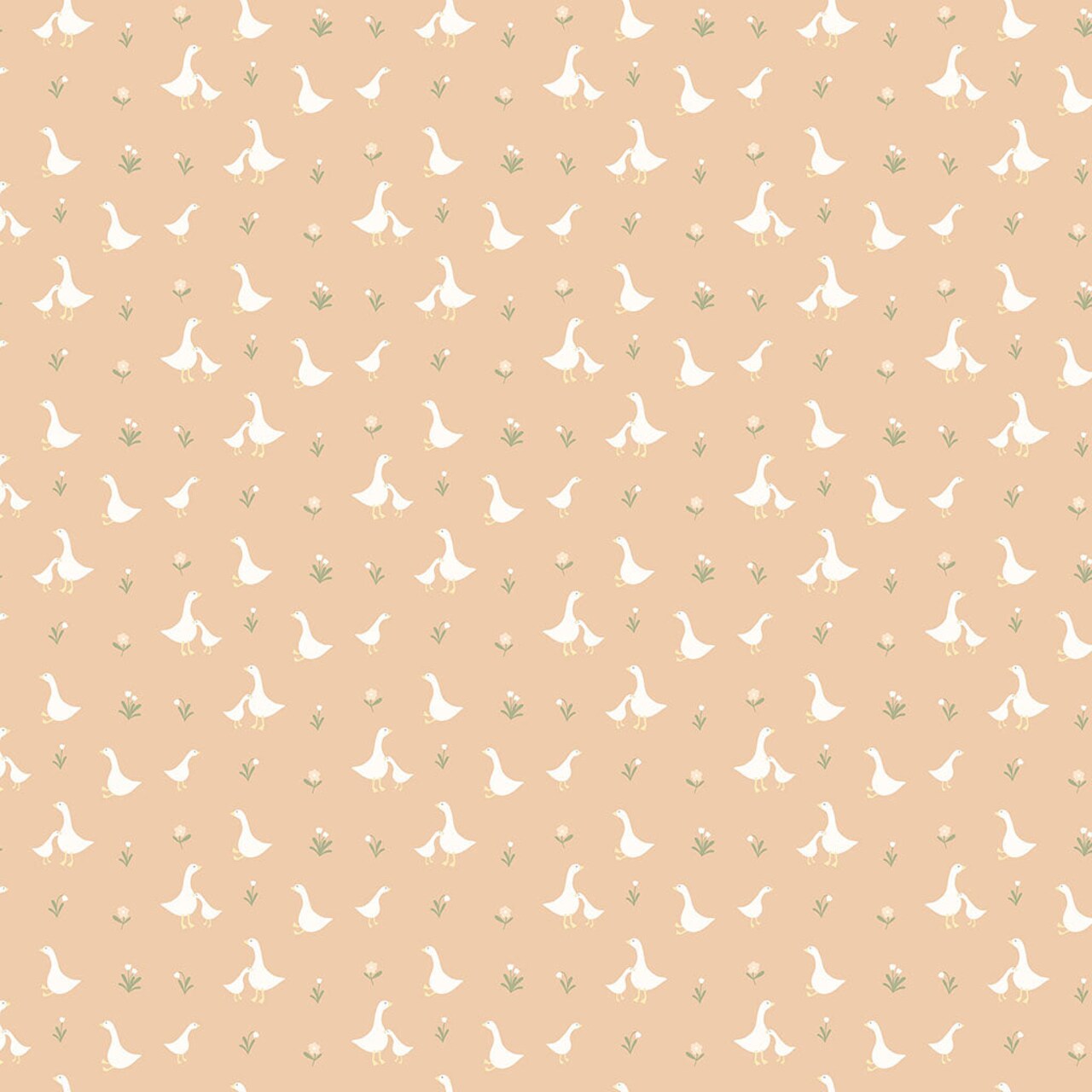 Fabric Northcott Peach Small Geese and Flowers Silly Goose Flannel by the Quarter Yard F27776-34